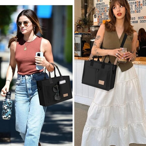 Women Canvas Tote Large Capacity Multi-Use Work Travel Bag with Pockets - Picture 2 of 6